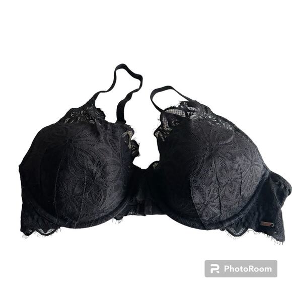 Pink Victoria’s Secret Black Lace Lightly Lined Bra Size 36DD - Picture 1 of 7